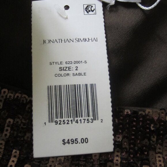 NWT JONATHAN SIMKHAI Size 2 Sable Sequined Square Neck Puff Sleeve Top - Picture 3 of 11